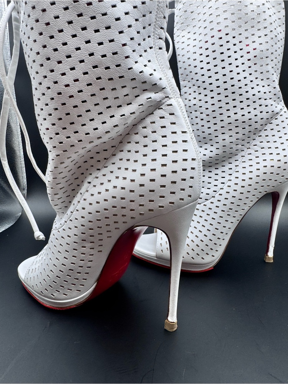 Christian Louboutin Jennifer 120 White Nappa Perforated Boots EU 36.5 - Picture 5 of 11